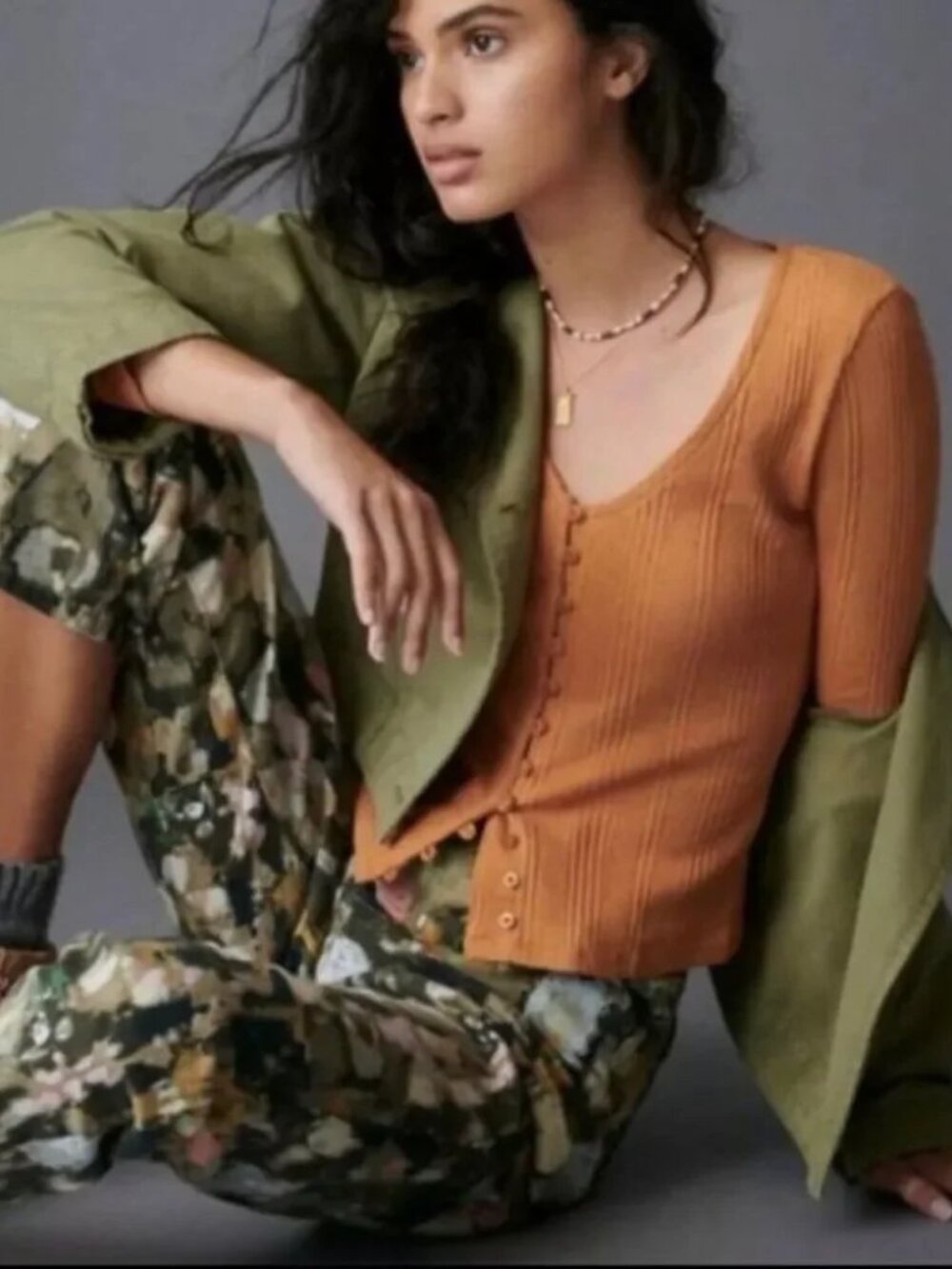 Anthropologie Beatrice Ribbed V-Neck Long Sleeve Button Down Top XSmall
